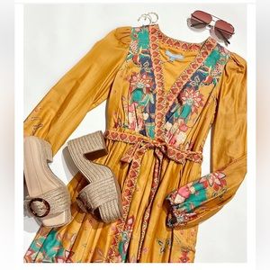 NWT ANTONIO MELANI Emma Floral Tropical Printed Voile Surplice V-Neck Dress